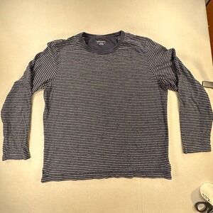 UNTUCKit Mens Long Sleeve Striped Cotton T-Shirt Navy Blue White Large